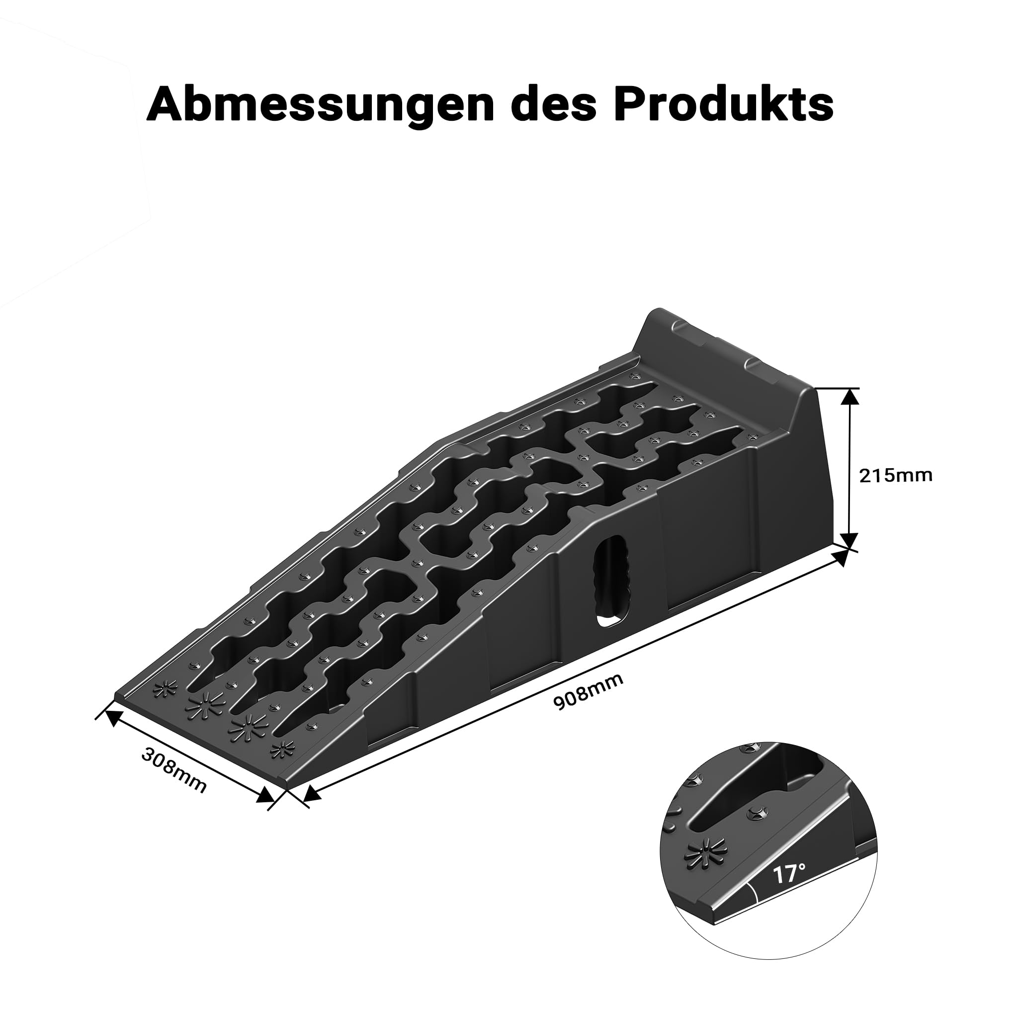 Wiltec Auffahrrampe für Pkw 2er Set bis 5 t Traglast, robuste Autorampen aus PP, Unterlegkeile 90,5 x 30 x 21,5 cm, Auffahrkeile mit rutschsicherem Boden, ideal für Wartungsarbeiten