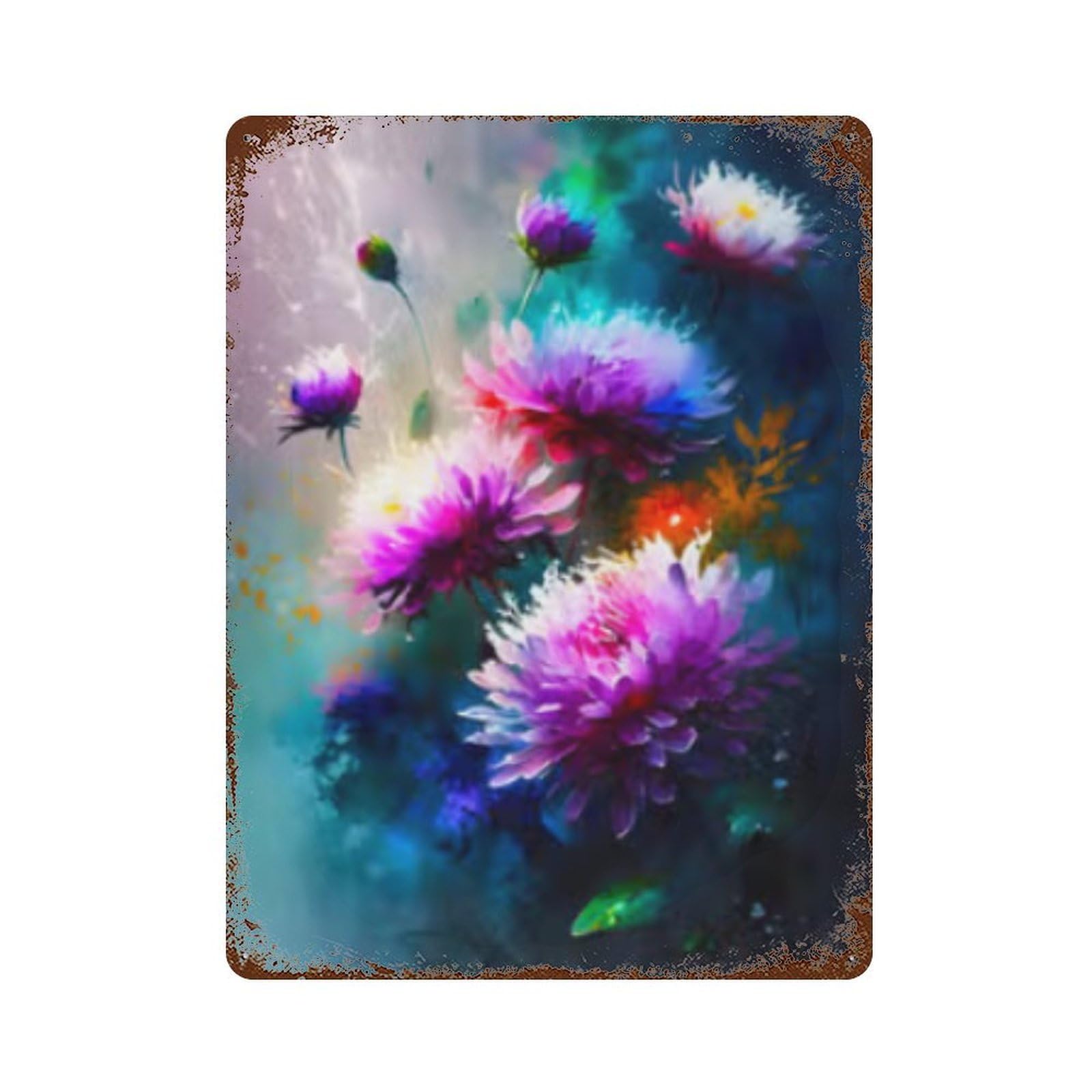 Colorful Flower Bouquet Art Print 15.7"x11.8" Vintage Rust Metal Sign, Novelty Wall Decor for Living Room, Hallway And Home Decor