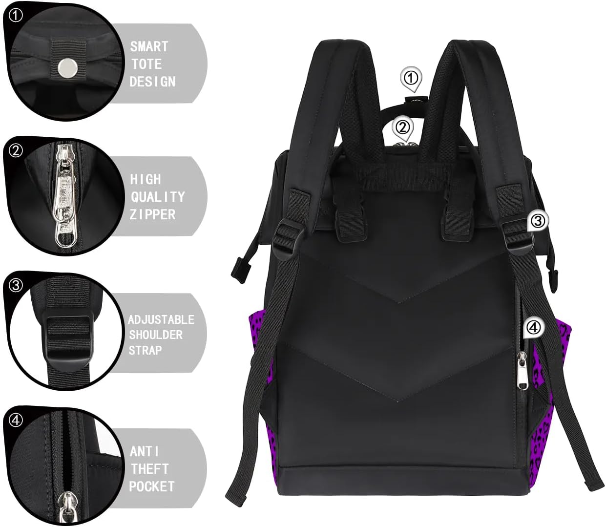 Purple Leopard Baby Diaper Bags Nappy Backpack for Travel Baby Backpack for New Mom Dad Gifts Mom Backpack for Women