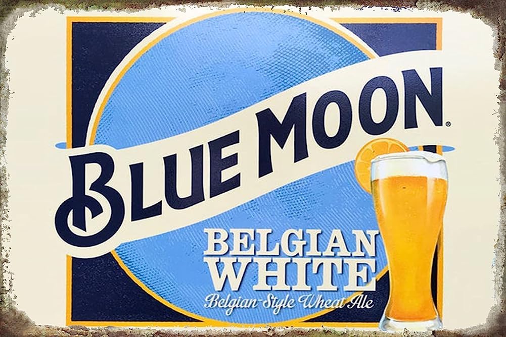 Yunking Blue Vintage Moon Beer Sign Tin Sign Metal Sign Metal Decor Wall Sign 8X12inch Bar Sign (White)
