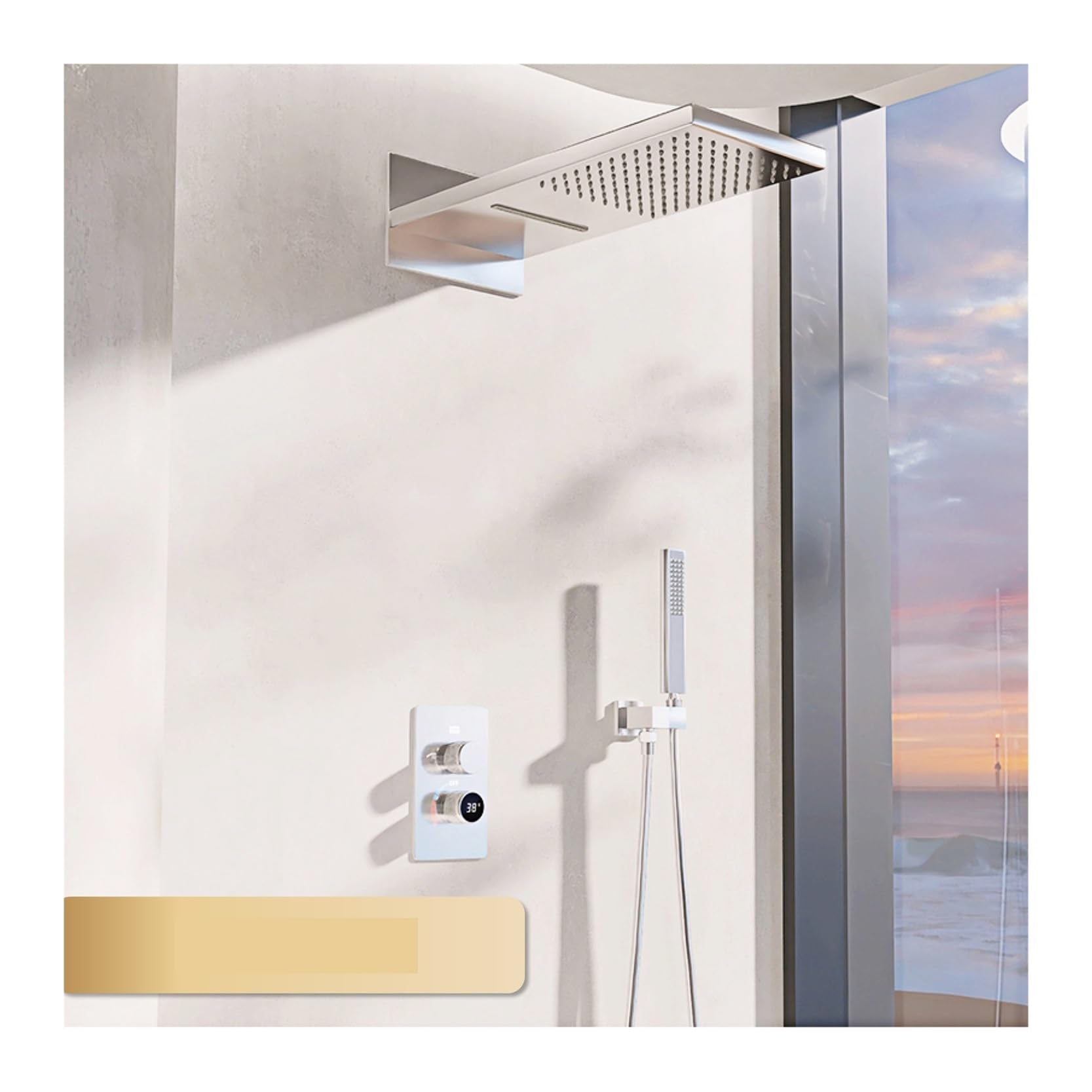 CWCQGH Thermostatic Shower Mixer Set Black Brass Bathroom Shower,Intelligent Digital Display Dual Control Shower Faucet with Wall Mounted Design,1
