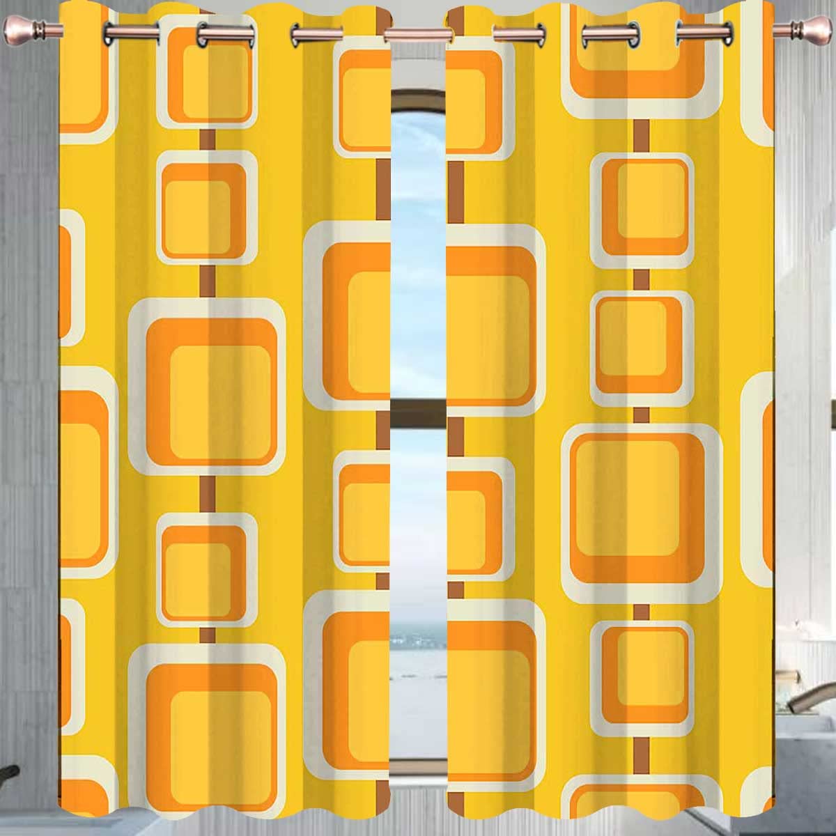 レトロポップ 60's 70's ドレープカーテン２枚セット Amazon｜レトロ60S 70Sデザイン遮光カーテン スライドガラスドア用 2