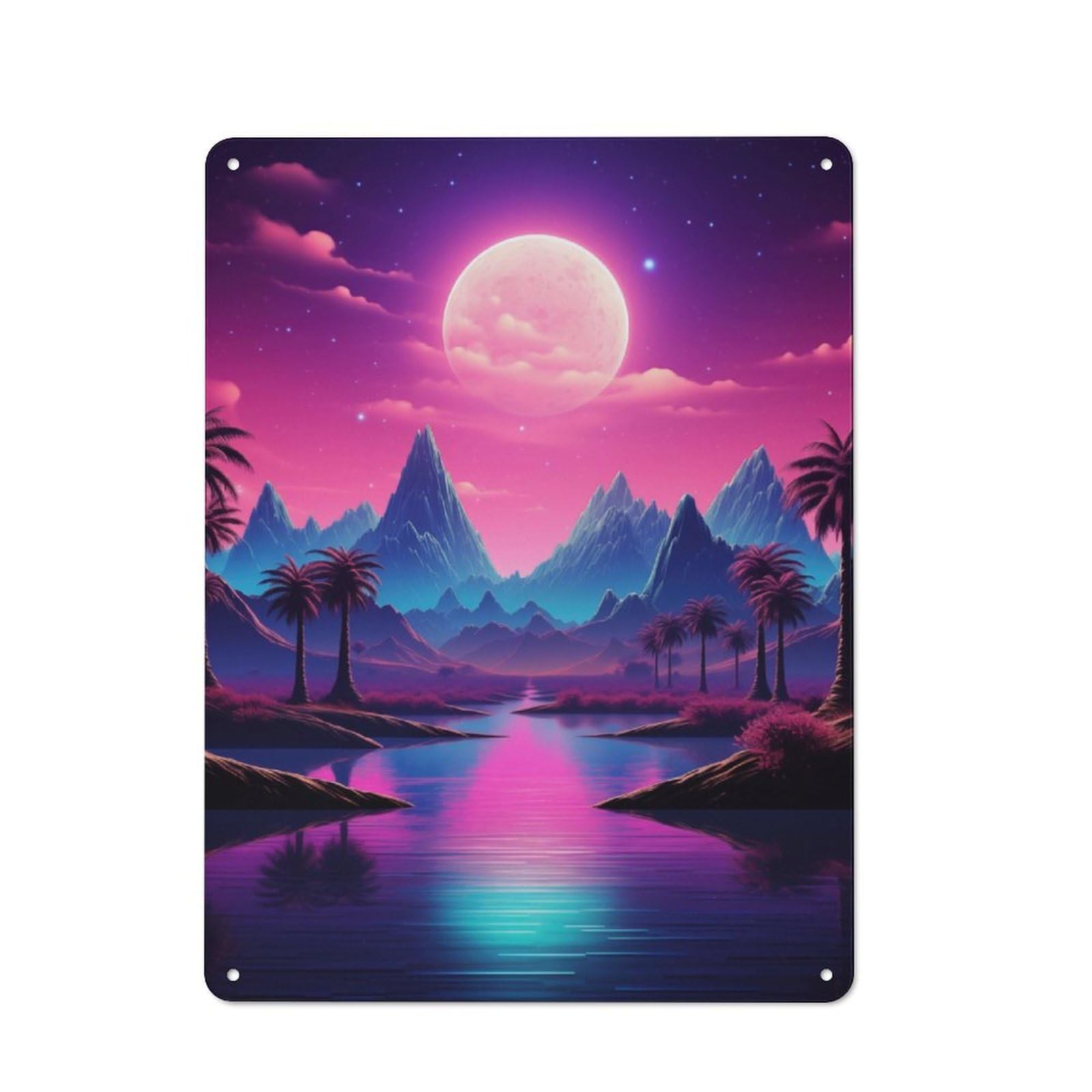 Junmoney Dreamy Synthwave Serenity Retro Printed Metal Sign 40X30cm For Garage Or Workshop, For Garage, Workshop And Man Cave Decoration