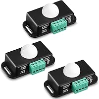 Weewooday 3-Pack 12V-24V PIR Motion Sensor Switches for LED Strips - Adjustable Infrared Detector, 120° Detection, Black