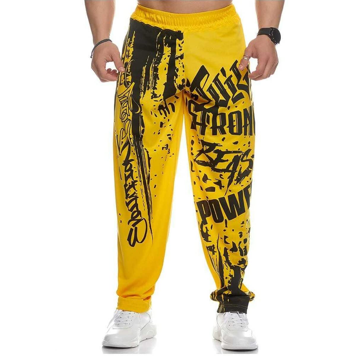 Pantaloni sportivi da uomo con coulisse, larghi, stampati, da palestra, corsa, allenamento, con tasche
