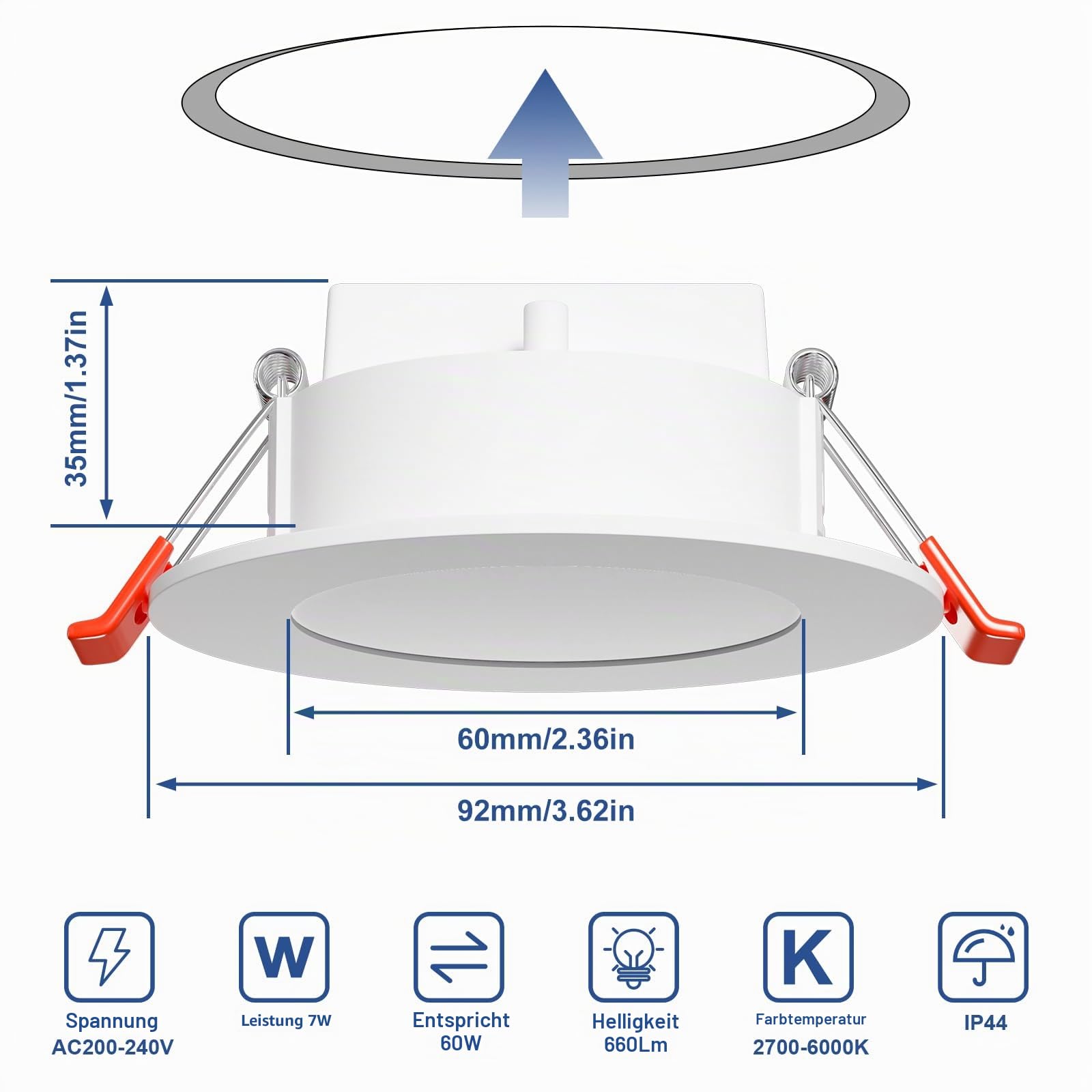 ChangM LED Einbaustrahler RGBW mit Fernbedienung 7W, LED Spots 230V Deckenspots IP44 Einbauspots Flach 2700K-6000K Dimmbar mit Farbwechsel Für Badezimmer Küche 3inch 68mm-85mm 12er-Pack