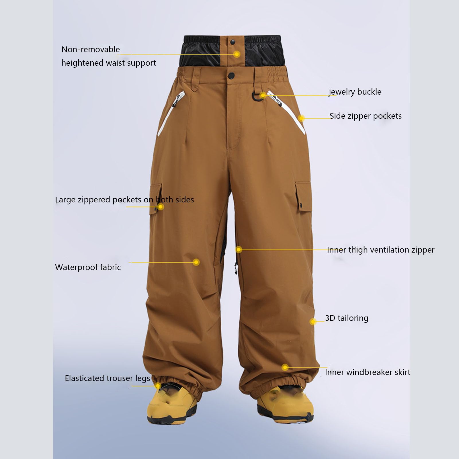 off White,XL, Pantaloni da Snowboard da Uomo e da Donna, Super Larghi da Sci e da Neve Larghi Isolanti Impermeabili e Antivento