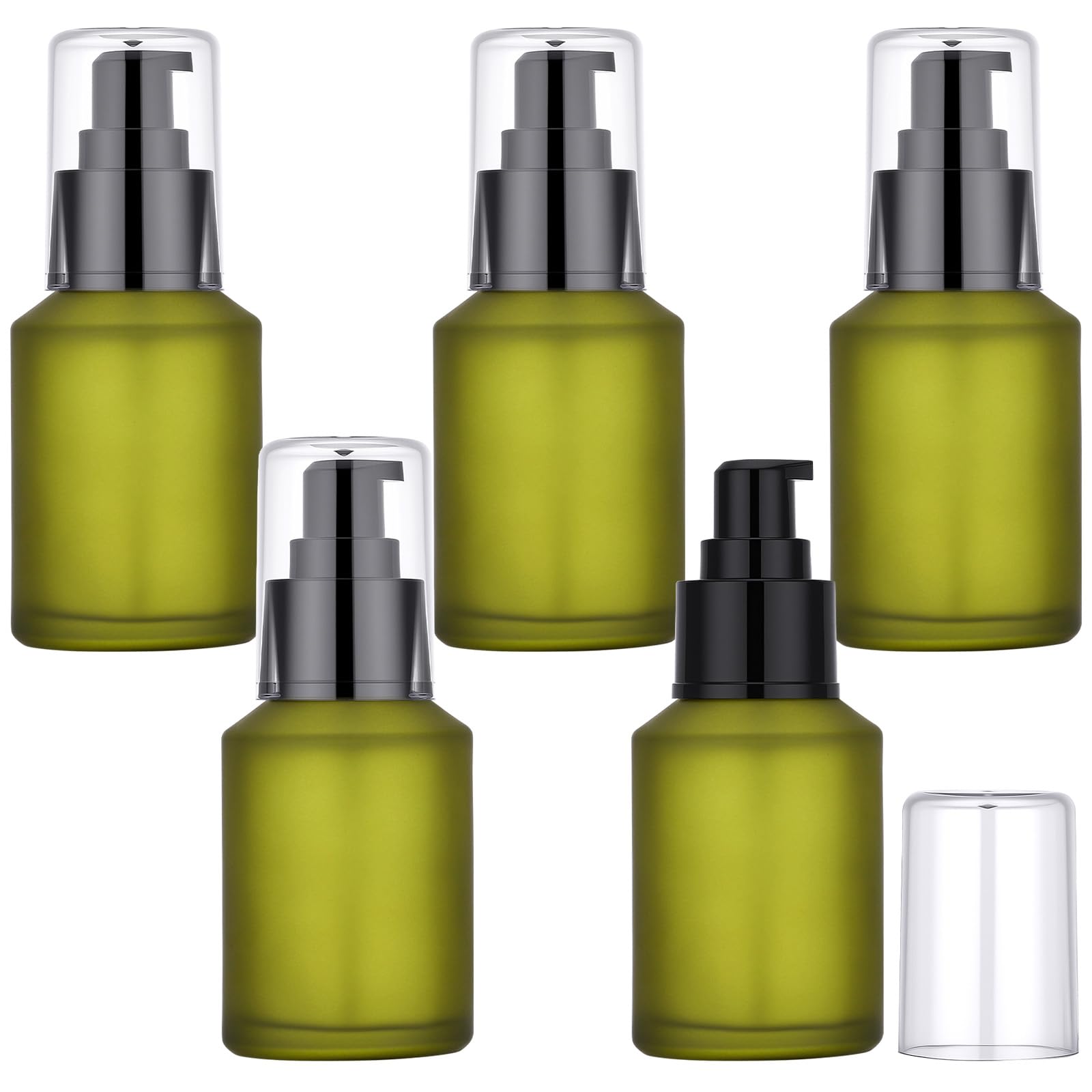 Segbeauty 2oz Frosted Glass Travel Lotion Container Refillable, 5pcs Small Travel Containers for Creams, 60ml Mini Empty Lotion Bottles with Pump Dispenser, Cosmetic Containers Bottle for Oils Creams