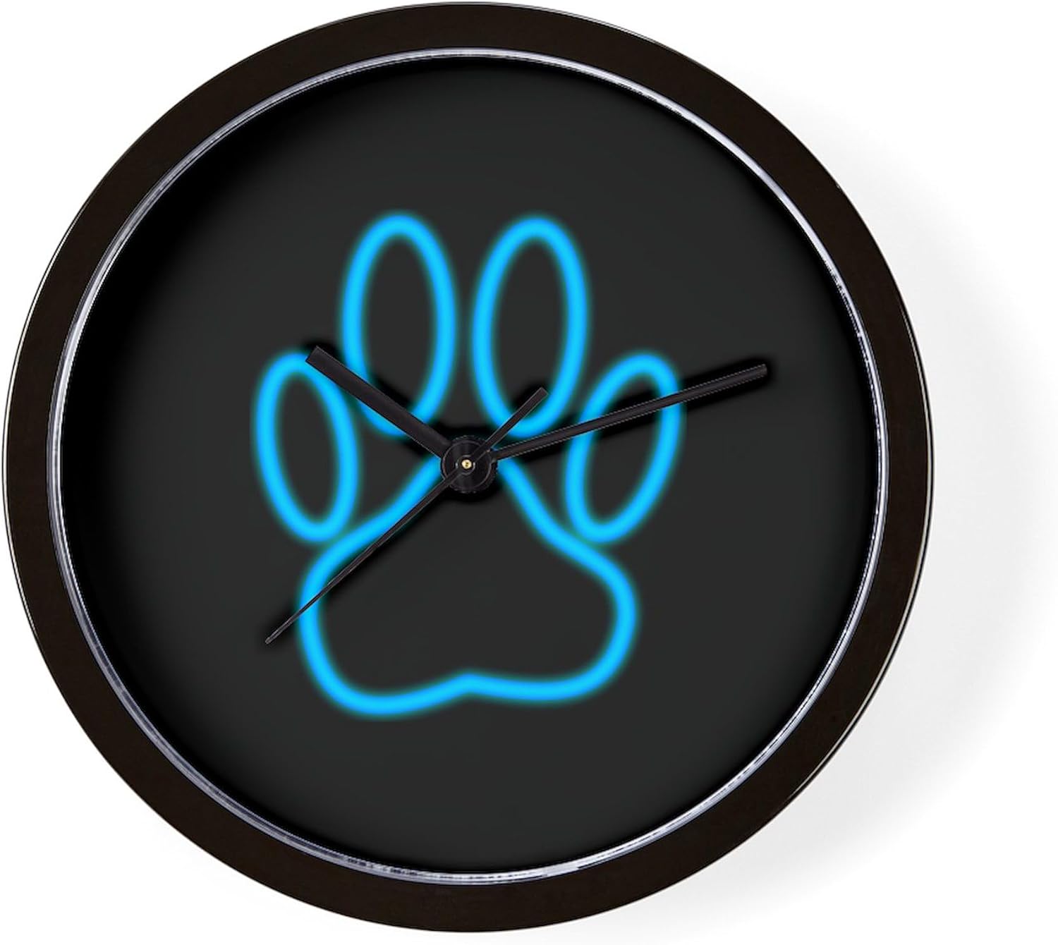 CafePress Blue Neon Dog Paw Print 10" Wall Clock for Livingroom, Kitchen, or Office