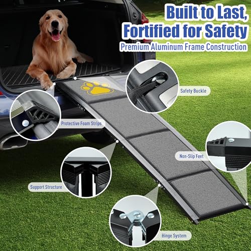 BACOENG 180cm Hunderampe Auto Klappbar, Hundetreppe Auto mit Rutschfester Teppich, rutschfest Hunderampen für Autos, LKWs und SUV