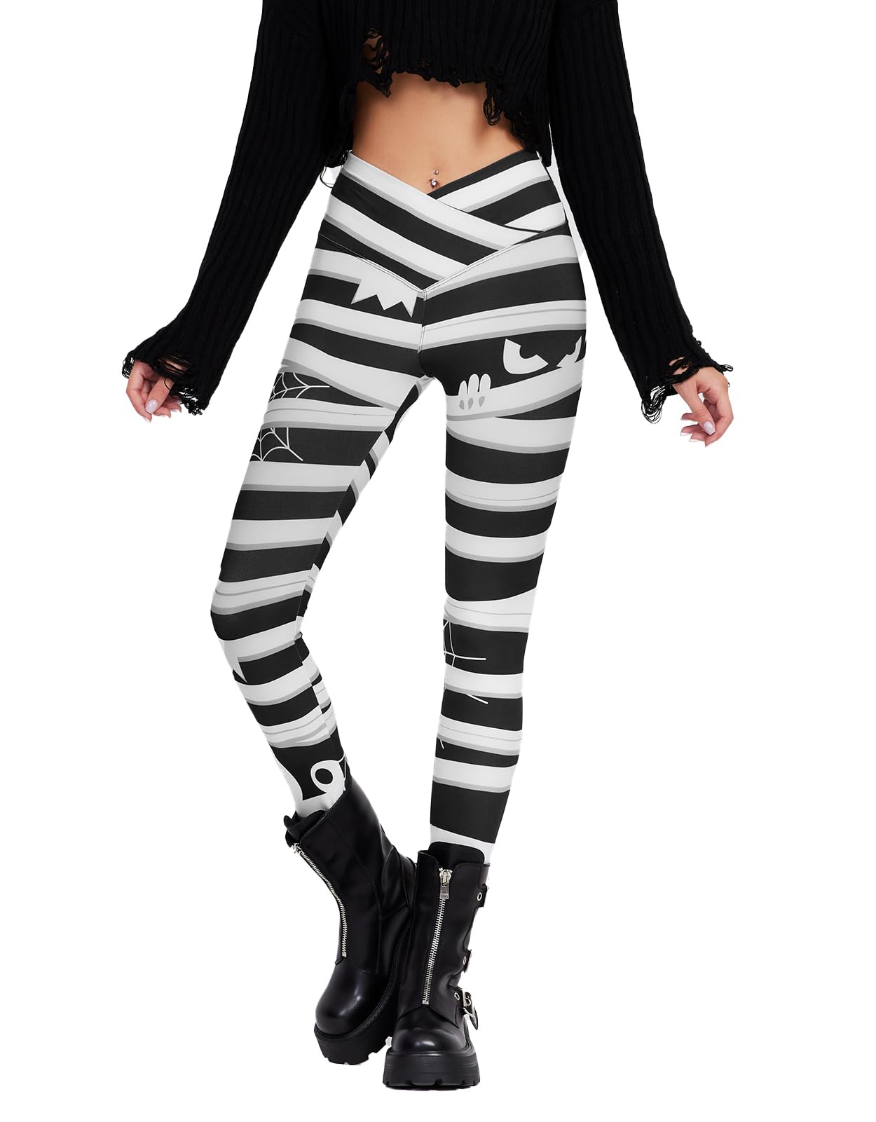 sissycos Women's Christmas Halloween Crossover Leggings High Waisted