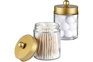 Amolliar Apothecary Jars Bathroom Storage Organizer - Gold Decor