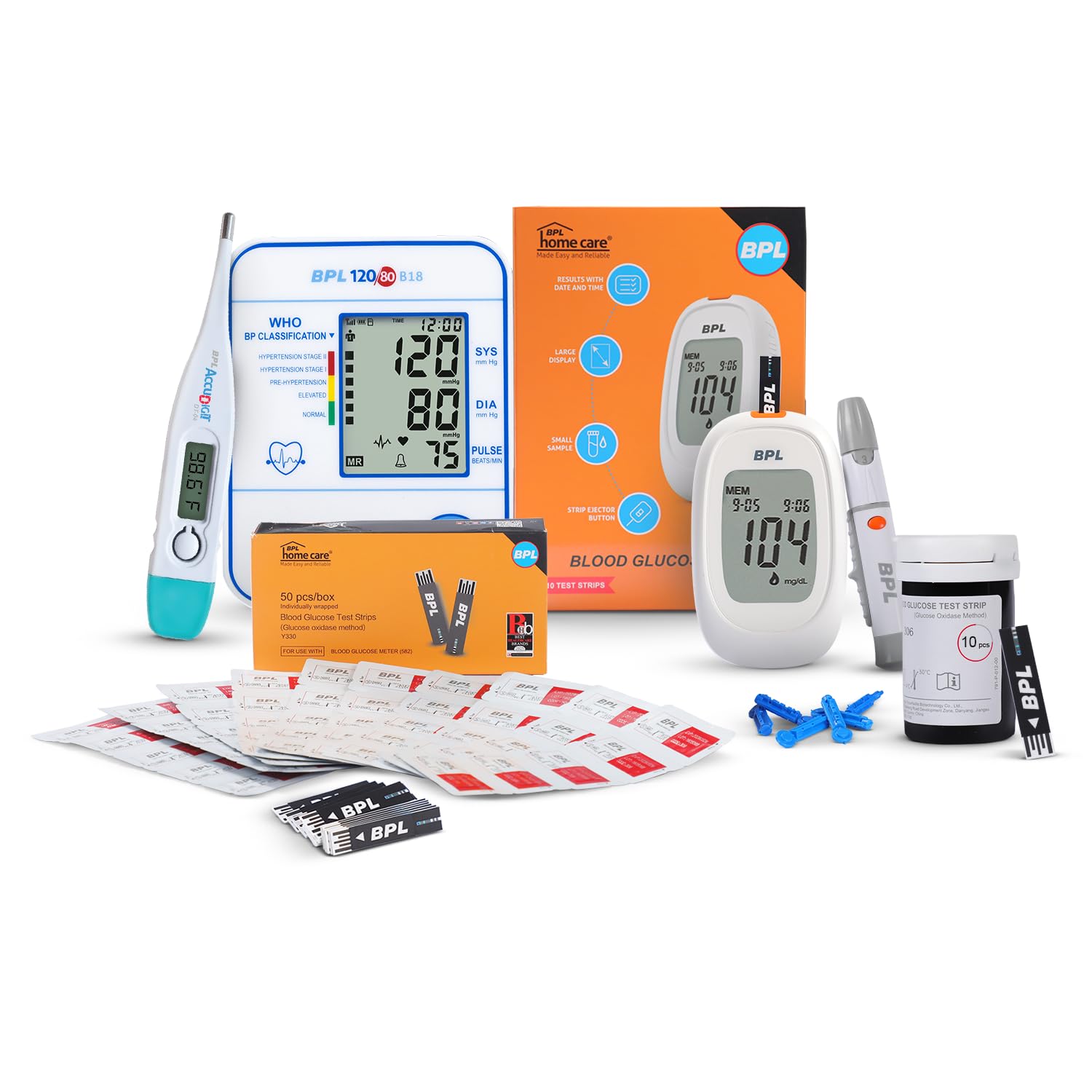 BPL Medical Technologies Home Care Combo - B18 Blood Pressure Monitor + Glucometer Kit + 50 Strips Individually Wrapped for Maximum Protection + DT-04 Thermometer-image-38