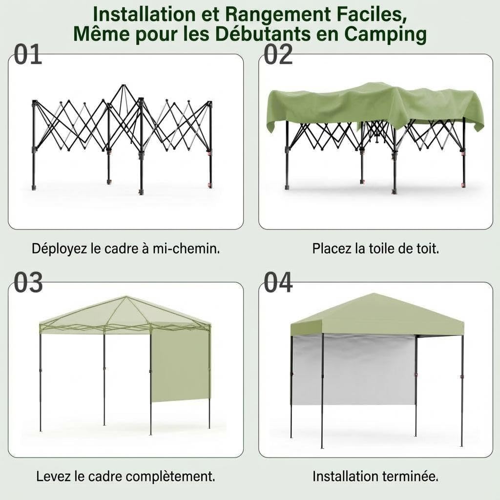 Tonnelle Pop-Up 2.2x2.2m Imperméable & Anti-UV avec Pare-Chaleur, Installation Facile + Panneau Latéral, Abri de Jardin Portable + Sac de Rangement, Couleur Vert Clair