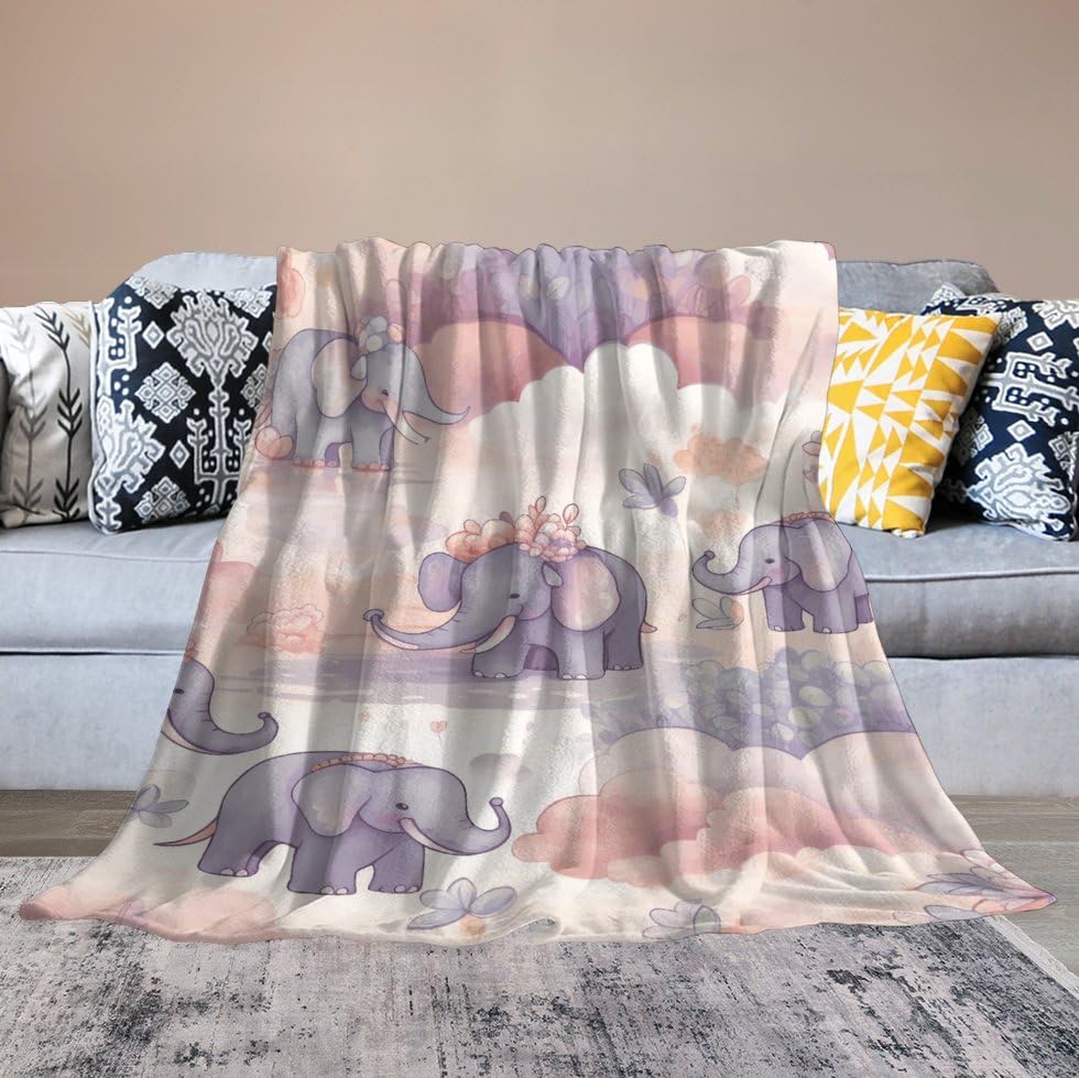 Couverture pelucheuse en flanelle légère et chaude motif éléphant grand confort