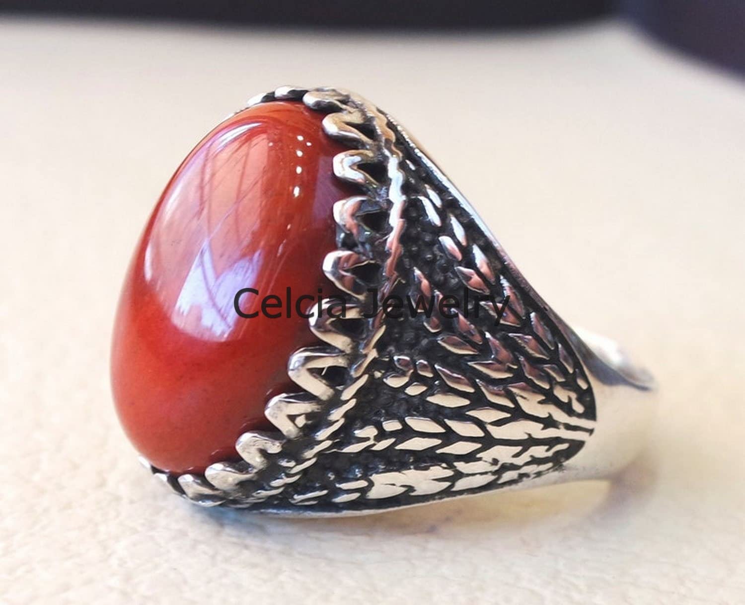 Anillo de hombre de trigo de jaspe rojo, anillo excepcional, anillo de declaración victoriana, anillo de sello, hermosos regalos para hombres, anillo oxidado de plata
