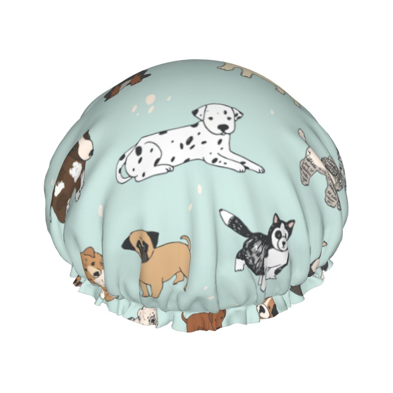 YHBLYKXP dog print Adjustable double-layer shower cap, reusable women's spa salon shower cap