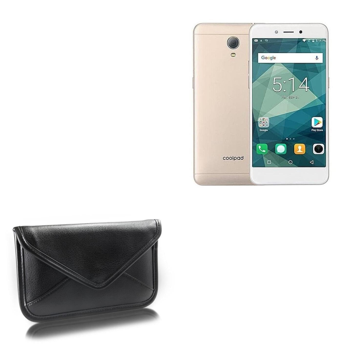 BoxWave Case Compatible with Coolpad Roar 5 - Elite Leather Messenger Pouch, Synthetic Leather Cover Case Envelope Design - Jet Black