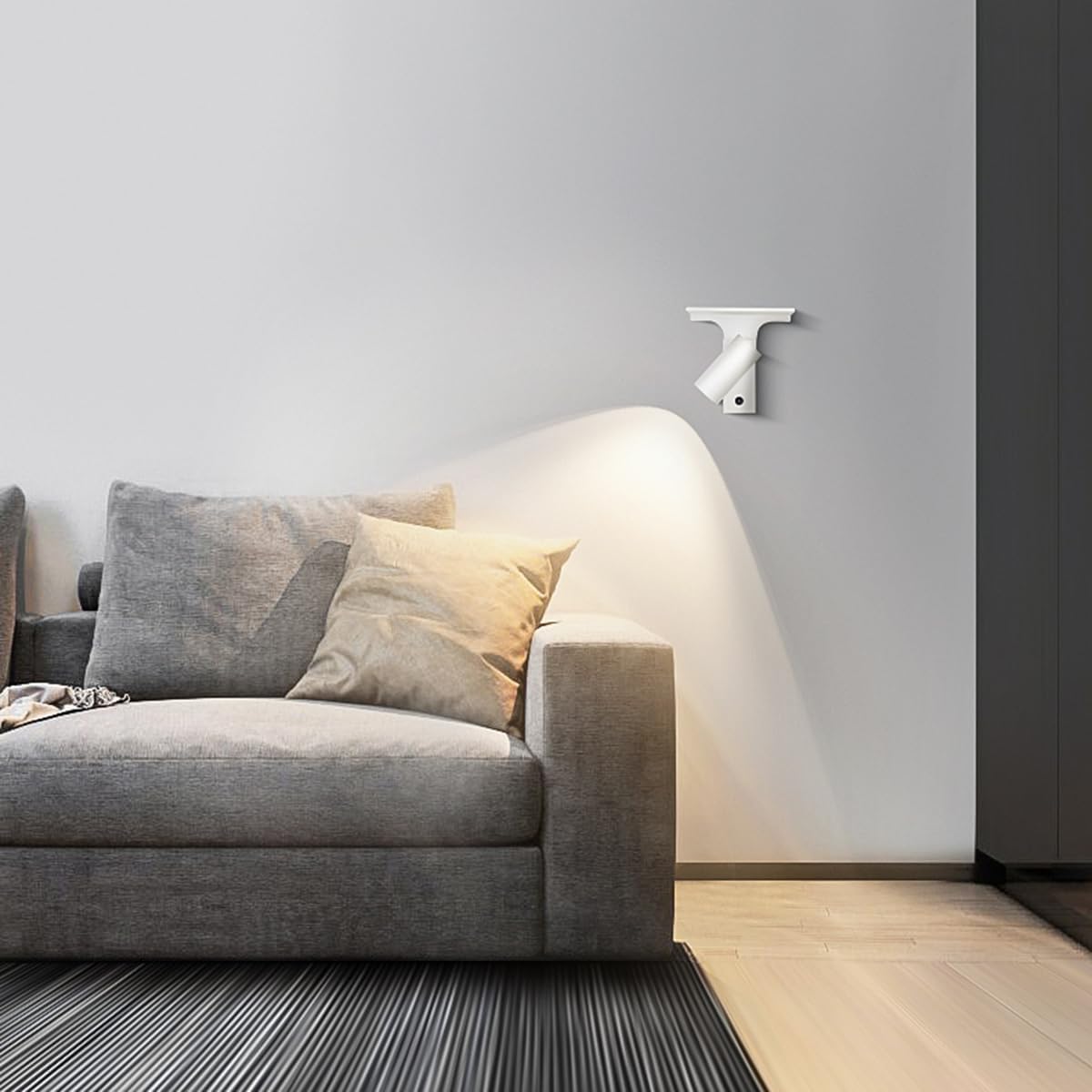 Lampa ścienna LED z włącznikiem i wtyczką, wewnętrzna metalowa lampa ścienna obracana o 270° z portem USB do ładowania i półką, regulowana lampa ścienna do czytania do salonu, sypialni, biura,White