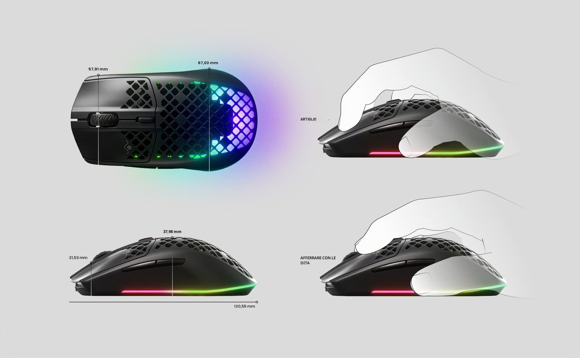 SteelSeries Aerox 3 Wireless Onyx (2022) - Mouse Gaming super leggero - 68g Design resistente all'acqua - 200 ore di durata della batteria