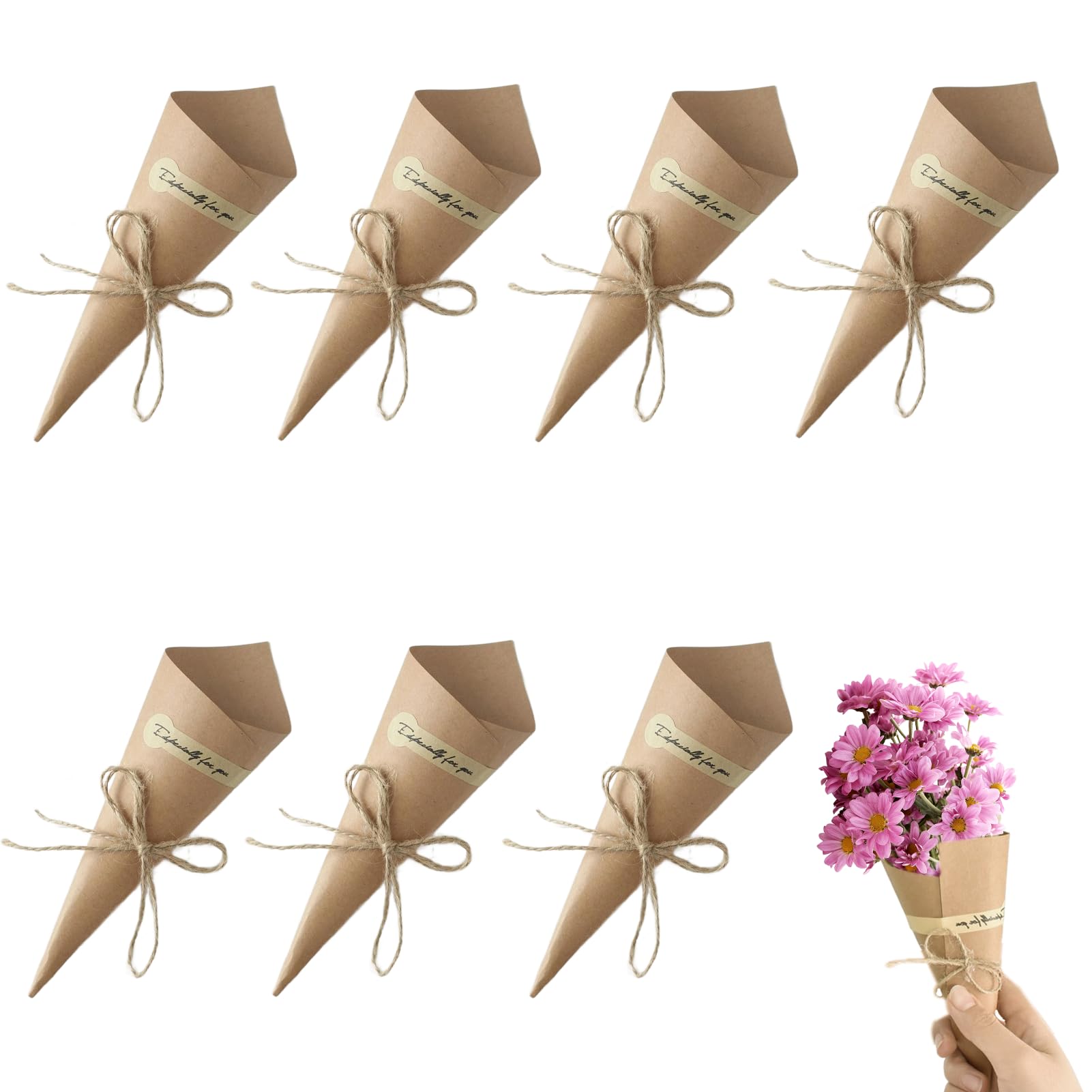HANIUTTY 50 Piezas Conos Arroz Boda, Cono Papel Kraft Boda Conos Bengalas Boda Cucuruchos Chuches Cumpleaños Conos Petalos Boda Vintage Cono de Confeti para Decoración Boda Envases de Regalo