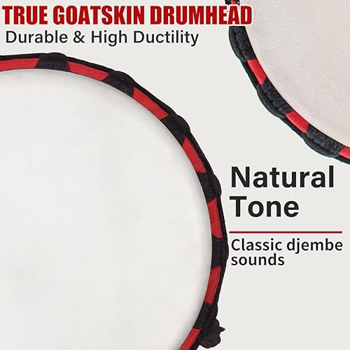 Vista 36 de lotmusic Tambor africano de Djembe, estándar 8" tambor cosido paño azul del Congo, tambor profesional del bongo con la cabeza de tambor de piel