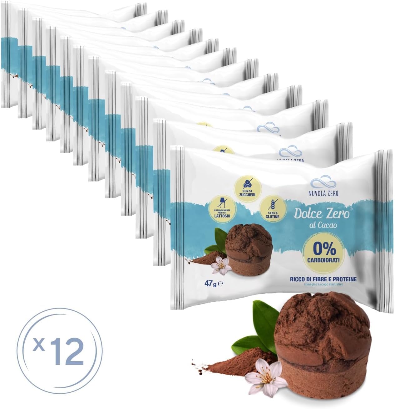 Nuvola Zero - Dolce Zero Cacao Tartelette, Sans Glucides, Sans Sucre, Sans Lactose, Sans Gluten, Riche en Fibres, Lot de 12, Fabriqué en Italie