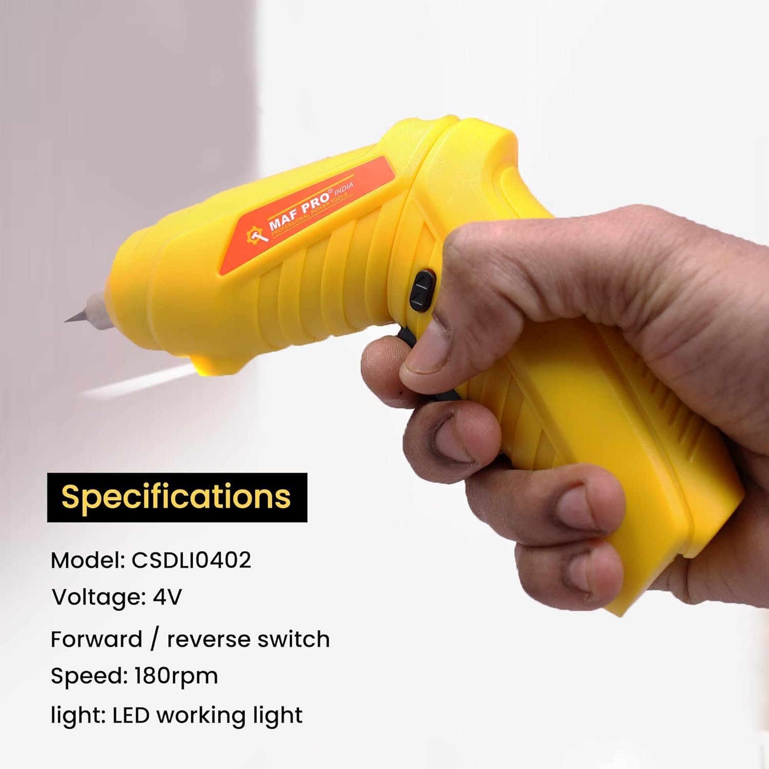 Homdum MAF Rechargeable and 90° Rotatable Cordless Drill Screwdriver Kit with Onboard LED Light and 11 Pieces Accessories 4V 6.35mm (Yellow) 1