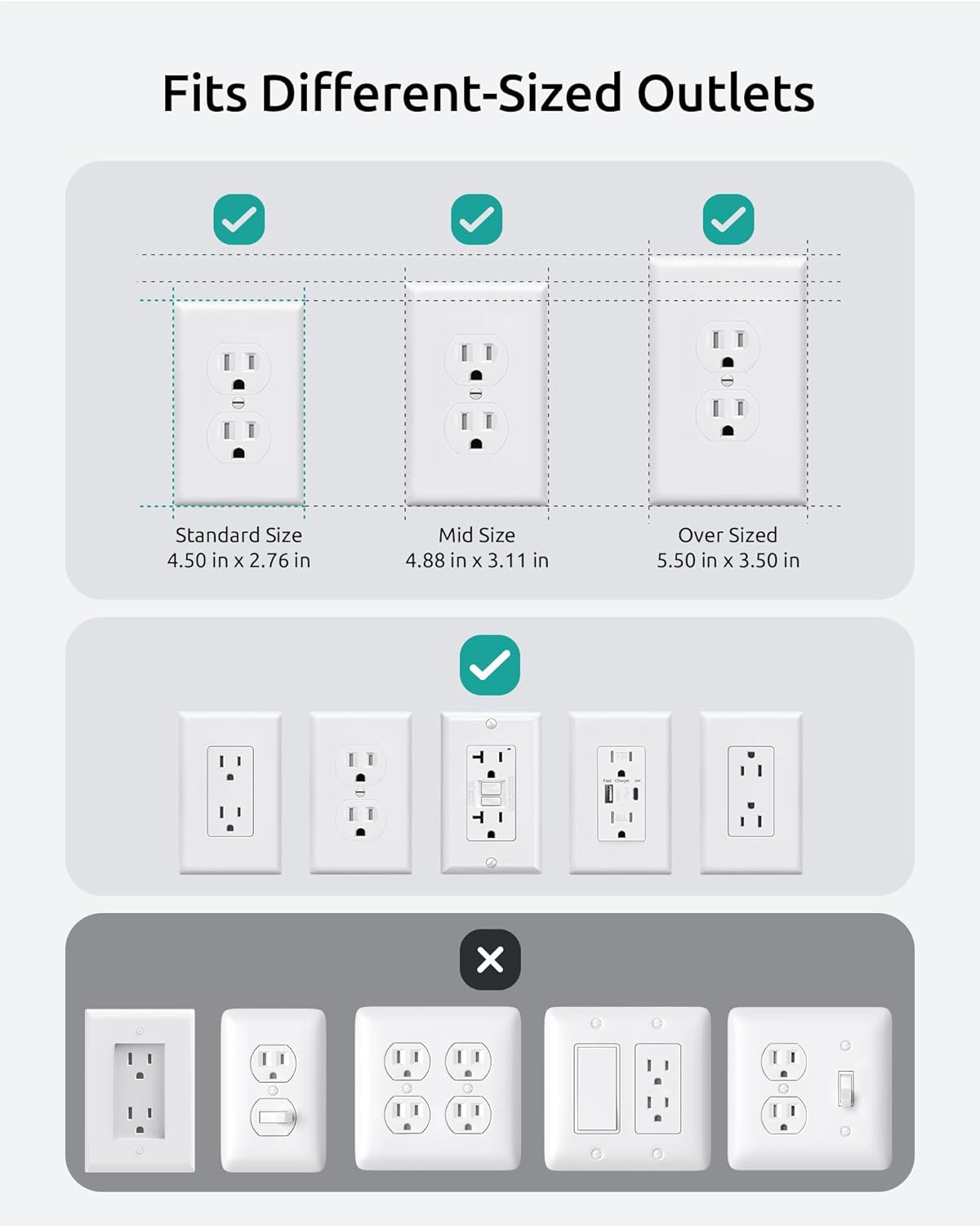NUTICT Outlet Cover Extension Cord, Flat Plug Power Strip 15ft, 8 Outlets (4-2Pin)& 4 USB Ports (3 USB C), 13A/1625W, 1440J Surge Protector, Wall Mountable, Ideal for Home Improvement, Tight Spaces