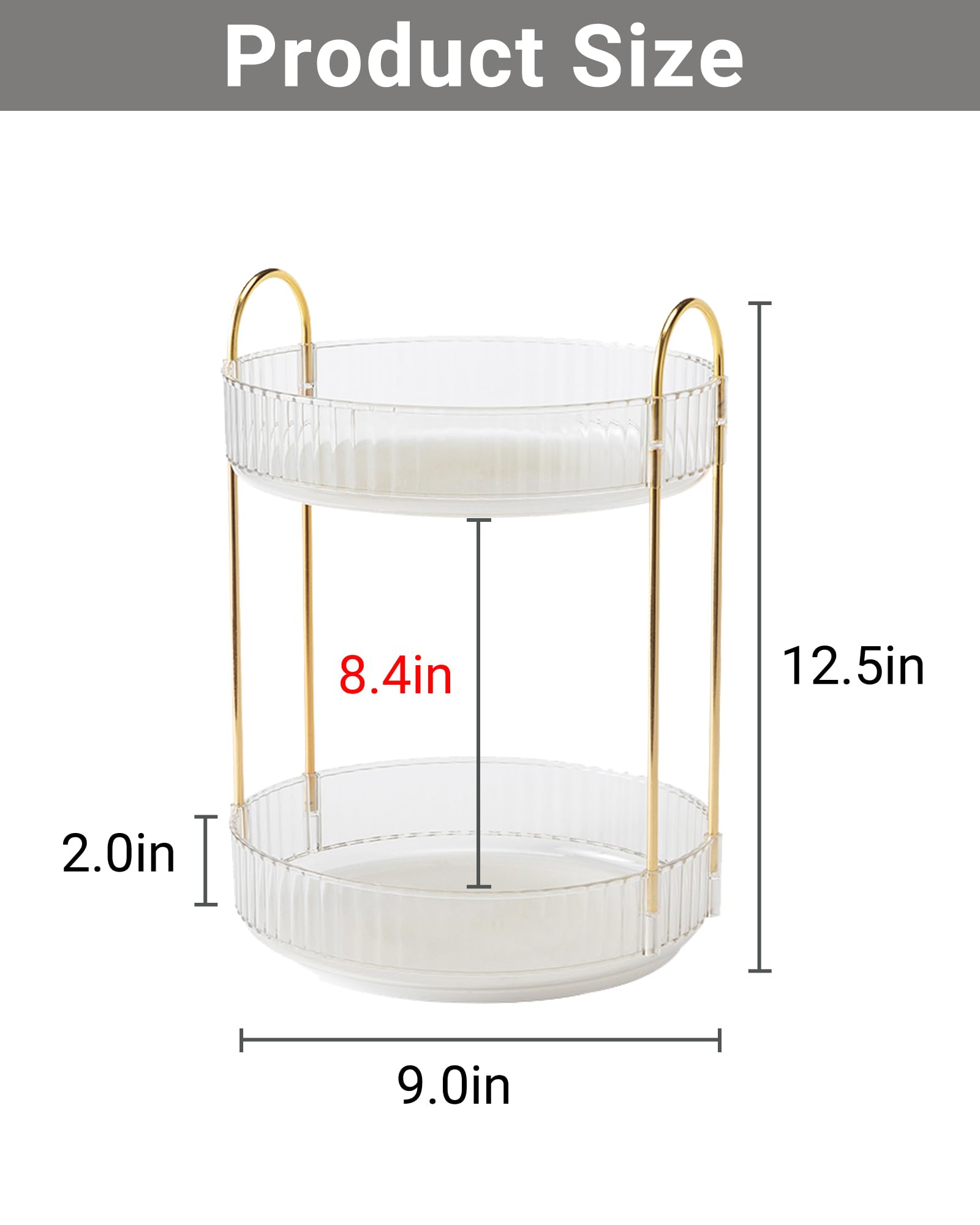 Asayuee Organizzatore per trucchi rotante a 360 gradi, organizer per trucchi a 2 livelli di grande capacità, organizer per cosmetici per la cura della pelle, organizer per cosmetici da bagno