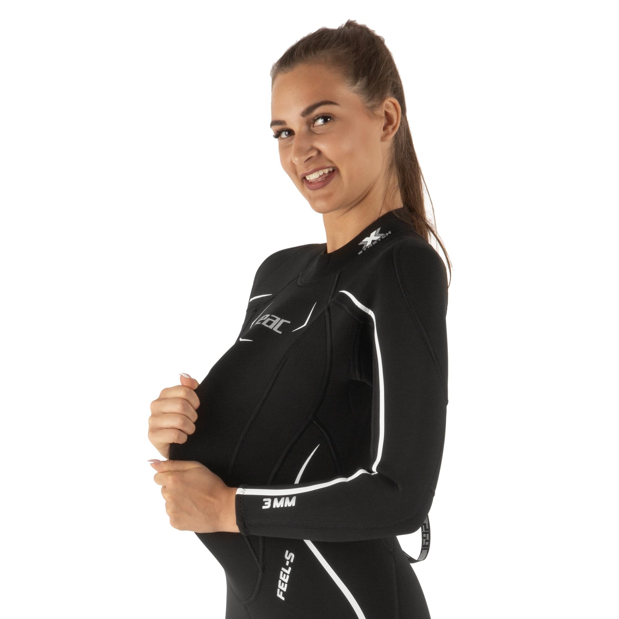 SEAC Feel-S Lady 3mm – Traje de Neopreno para Mujer de 3 mm UltraStretch con Cremallera Trasera YKK, Costuras Flatlock y Rodilleras reforzadas – Traje para Buceo, Snorkel y apnea