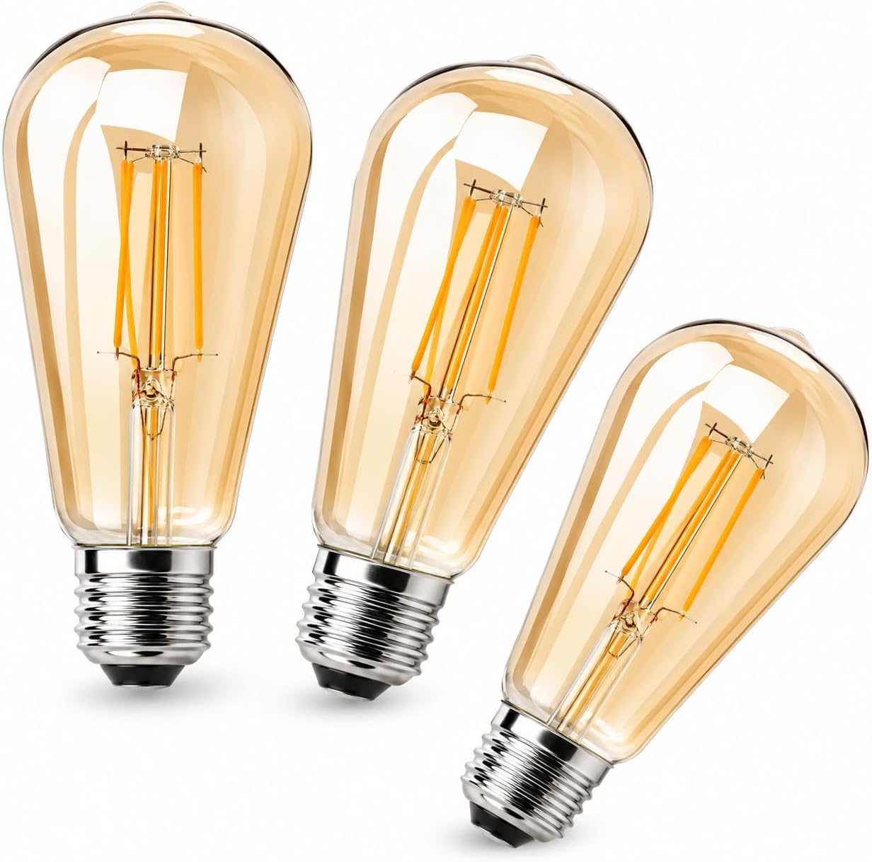 Kit 3 Lampada Filamento De Led St64 Retro Vintage E27 Bivolt Ambar Branco Quente