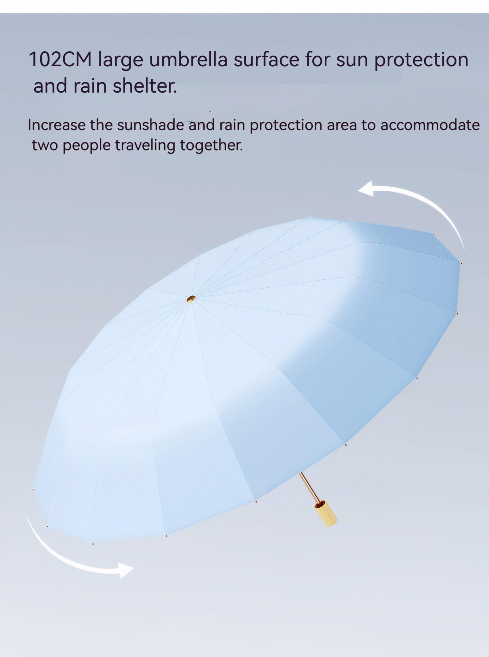 Ombrello da sole retrò UPF50+, protezione UV, grande, 102 cm, per 2 persone, in fibra di vetro ispessita, a doppio osso, 16 costole, impermeabile, resistente al vento, pieghevole, per donne