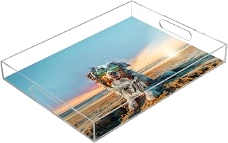 Plastic Food Serving Tray Decorative Vanity Trays for Bathroom Australian Shepherd Coffee Table Kitchen Counter 11.8 * 15.7in