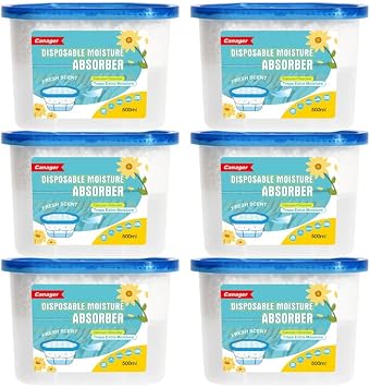 CANAGER Fresh Scent Moisture Absorber Box,Odor Eliminator and Dehumidifier Boxes for Closet,Bedroom,Kitchen,Bathroom-6 Packs,Cups - Traps Moisture for Fresher, Cleaner Air Yellow