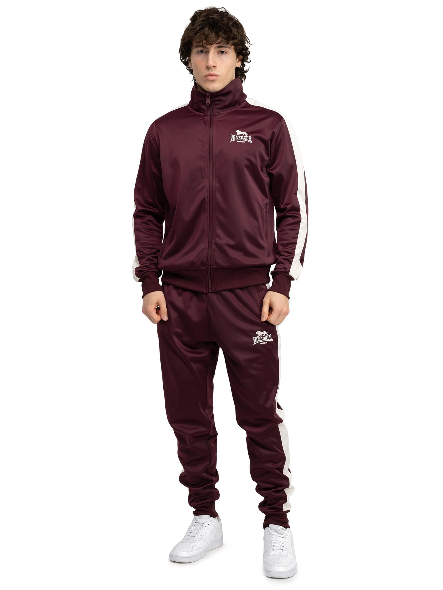 Lonsdale Men's Pember Jogging Suit, Oxblood/Ecru, 3XL