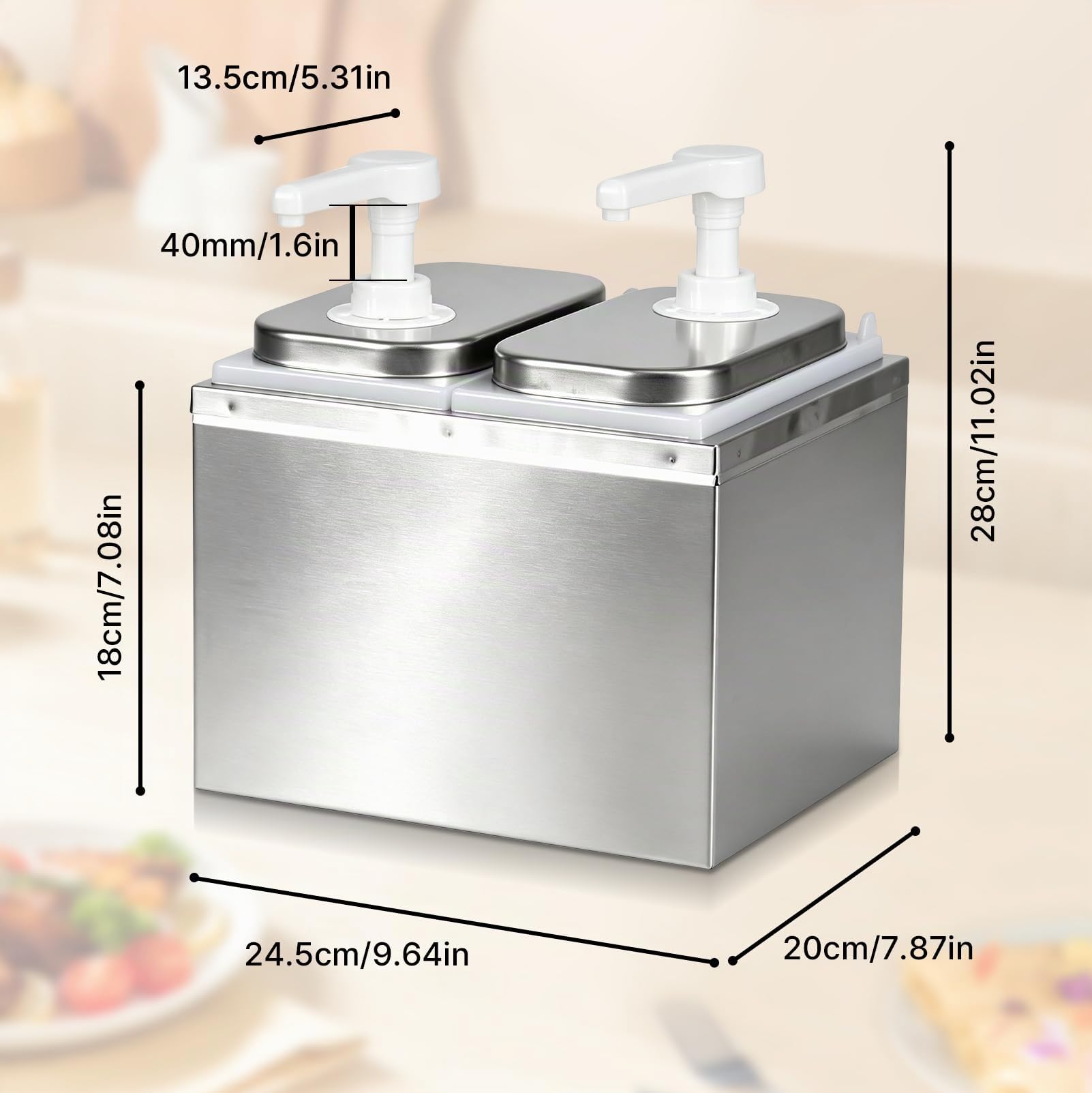 4L Saucenspender Pumpstation, 4 x 2 L Soßenspender Pumpe | Stainless Steel Sauce Dispenser Pump Sauce für Ketchup, Mayo, Senf, Dosierpumpe für Küche Restaurant - 4 Pumps