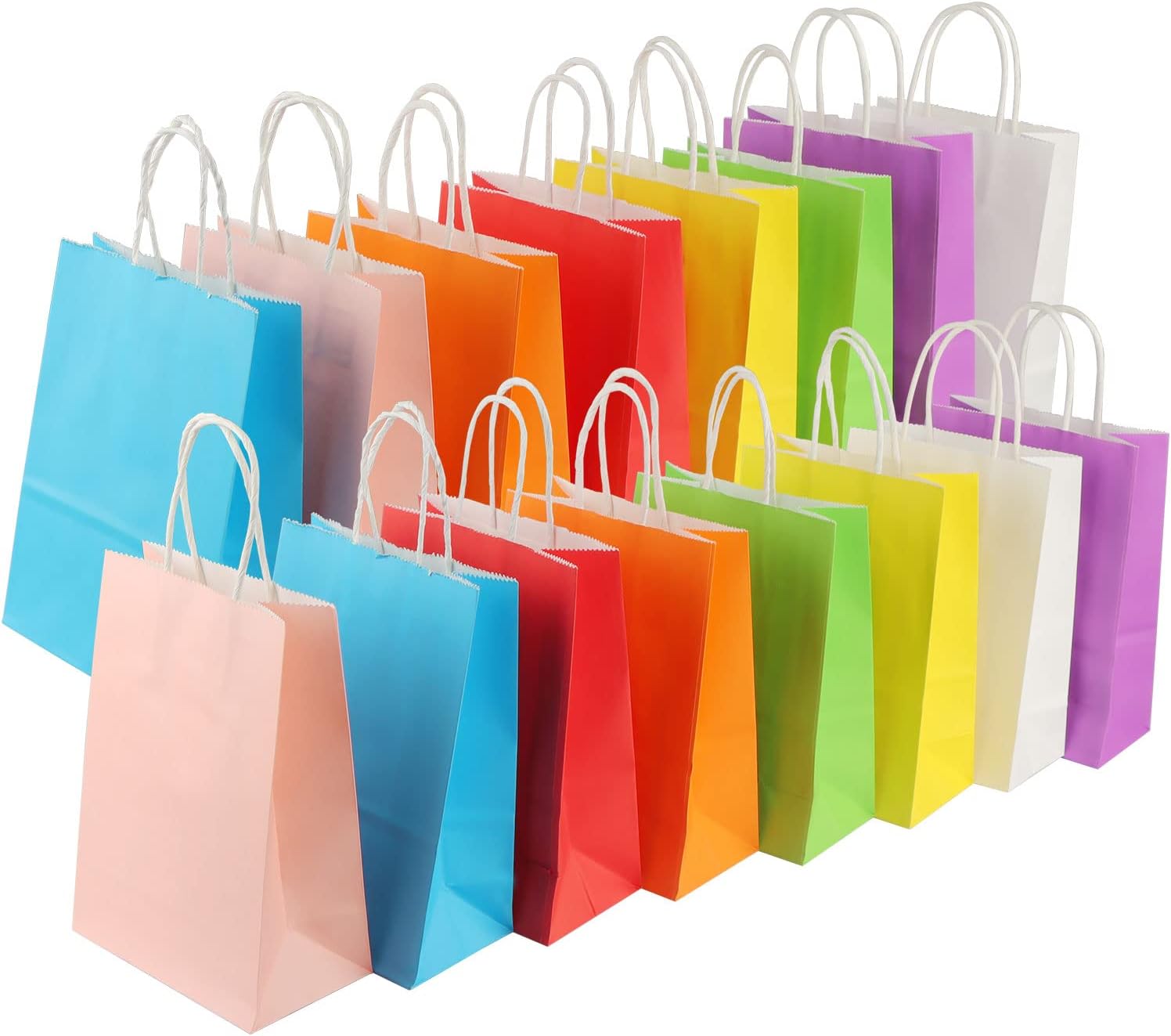 OWill 30 Pcs Party Bags, 8 Colors Paper Gift Bags with Handles,Childrens Kraft Paper Party Bags for Kids Party,Birthday,Coloured Paper Bags Supplies -16ร8ร22 cm