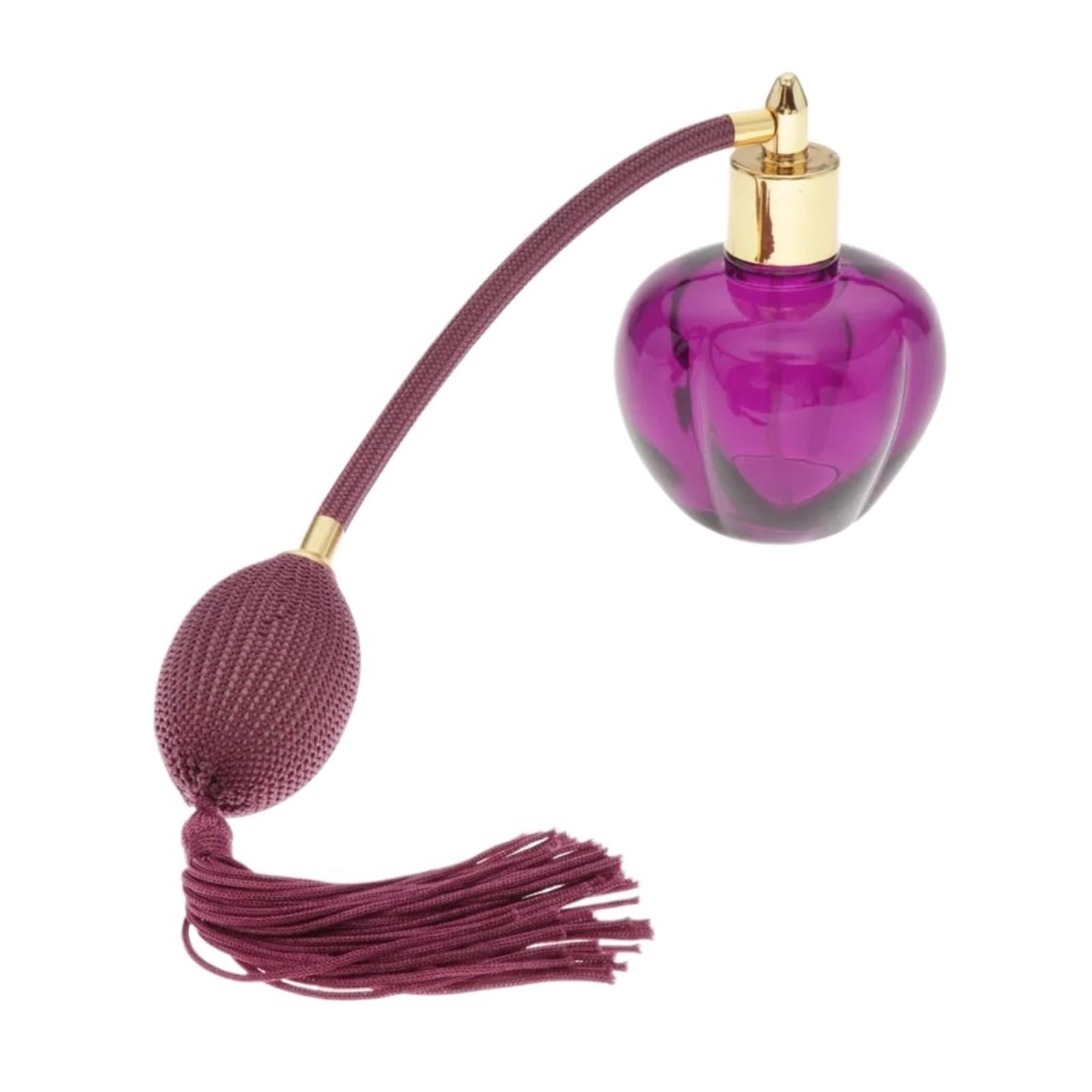 Botella de Perfume vidrio vacía con bombilla larga, atomizador en aerosol borlas, diseño Estilo Vintage reutilizable, for el hogar, 1 ud Para Uso Diario(Purple)