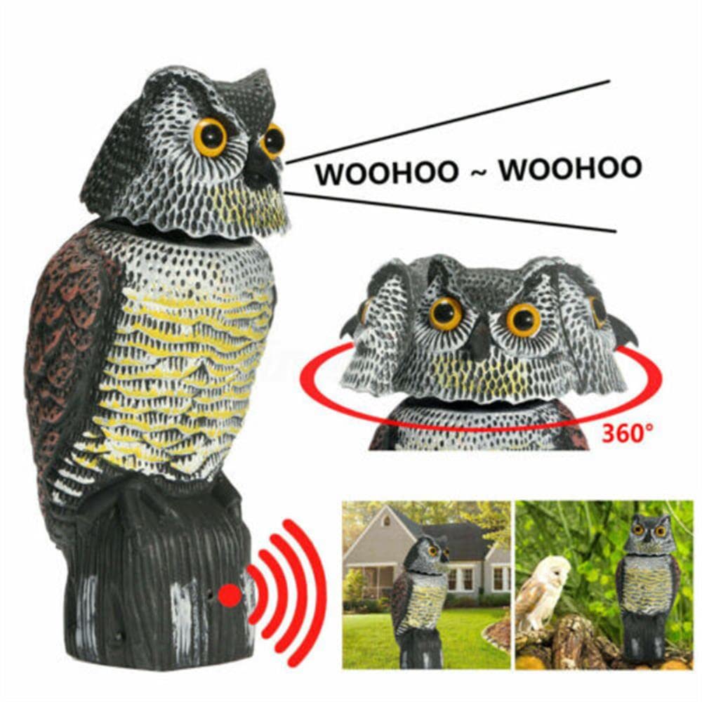 Realistico Uccello Scarer Testa Girevole Suono Gufo Prowler Esca Protezione Repellente Controllo dei Parassiti Spaventapasseri Giardino Yard Decorazione