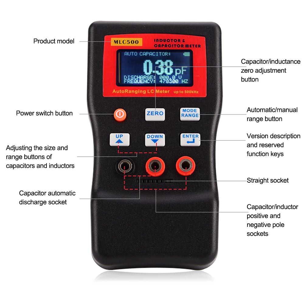MLC500 Elektroniczny miernik pojemności i indukcyjności Cyfrowy mostek Miernik LC Multimetr RC Oscylacje do 500 kHz 100mF 4.8 Narzędzie