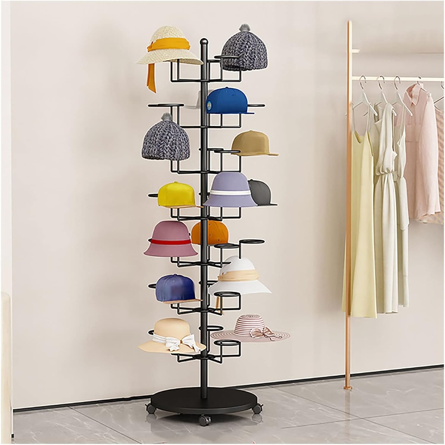 Hat Rack Heavy Duty Hat Rack Stand Display for Cowboy Baseball Hats/Wigs Large Capacity Upright Organizer for Retail Stores and Home Use (Black 7 Tier),Black,7 Tier