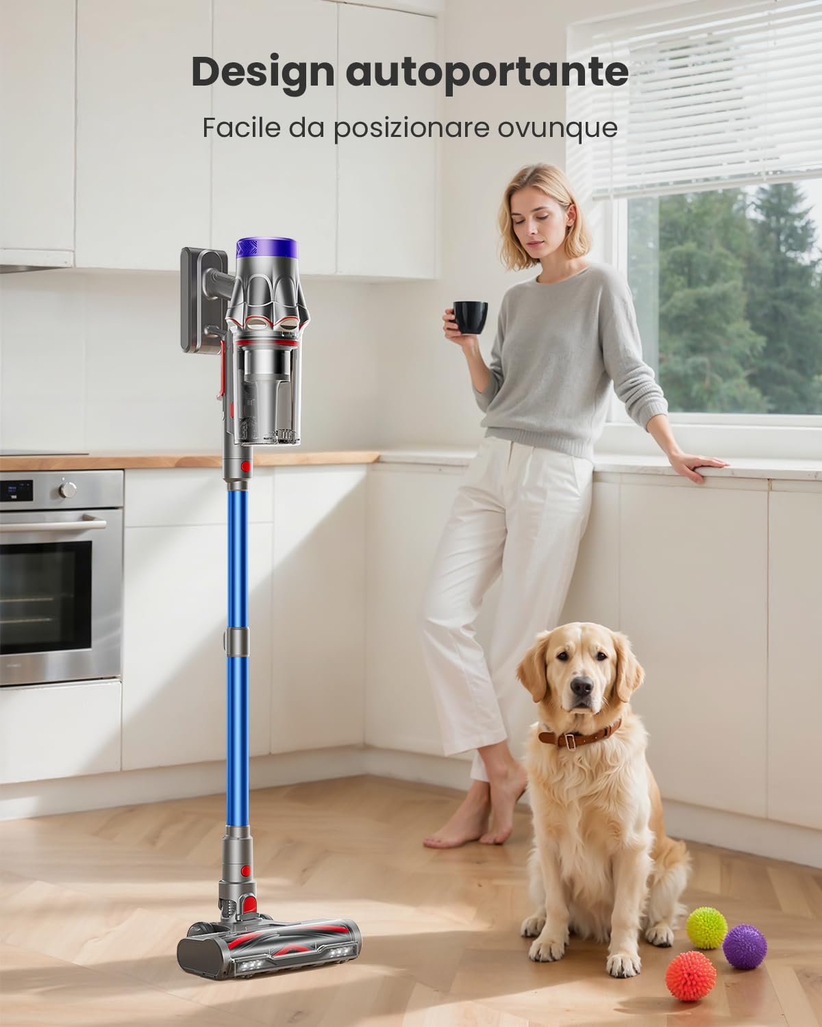 Aspirapolvere Senza Fili 50KPa 650W 65Min Autoportante LED, Antigroviglio | Scopa Elettrica Senza Fili Potente 8 Stadi Filtrazione per Peli Animali, Pavimenti e Tappeti, Auto
