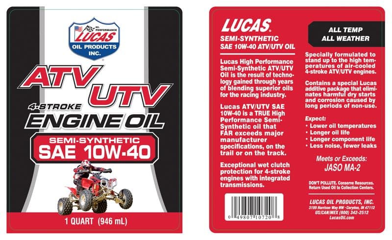 Aceite para motor ATV Semi-Sintético 10W-40 Lucas Oil 6 qt miniatura 2