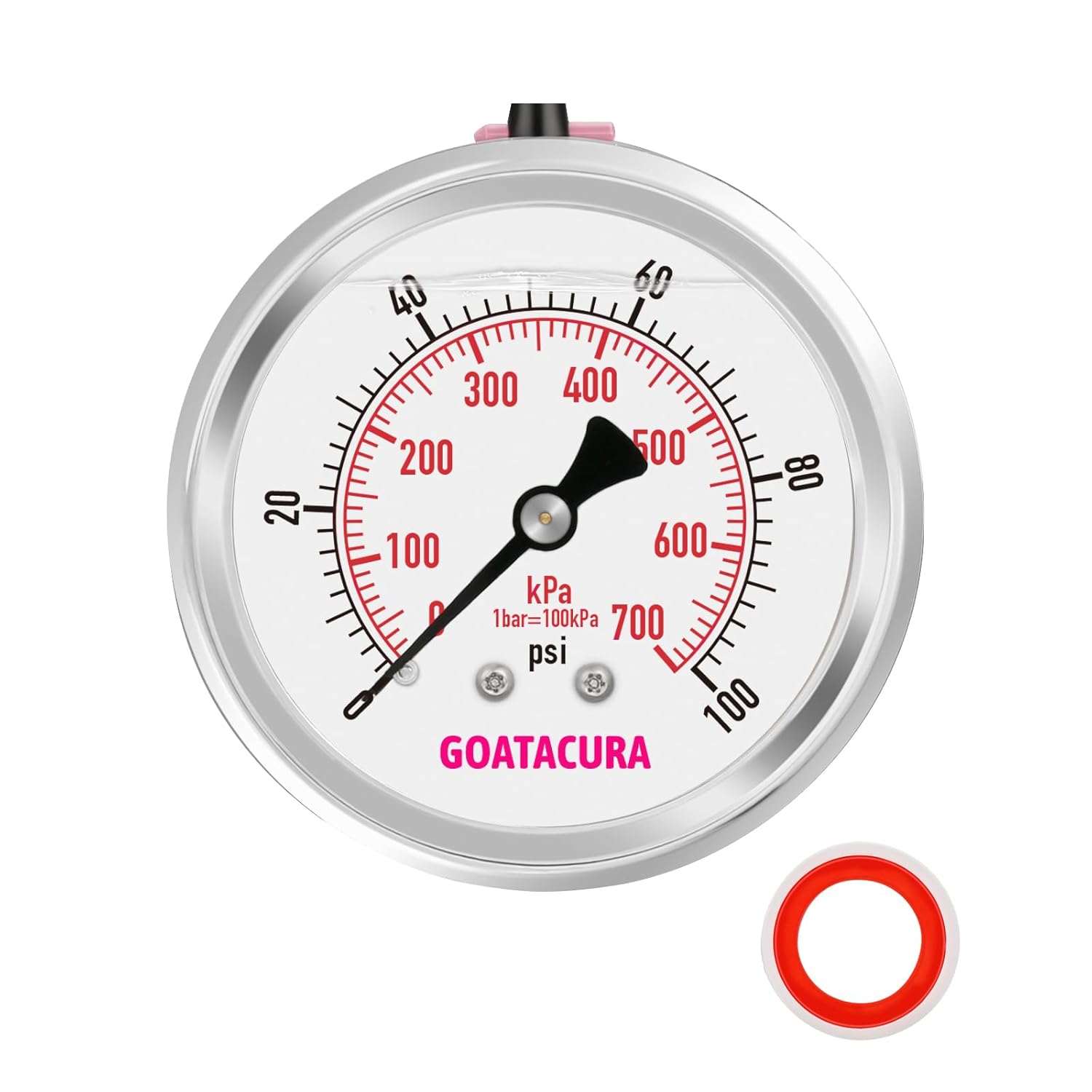 0-30psi/kpa Glycerin Filled Pressure Gauge, 2-1/2" Dial Size, Stainless Steel Case, with Vent Valve, 1/4" NPT Center Back Mount, 2-1-2% Accuracy, for Measuring Gas Liquid Pressure