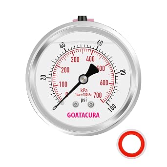0-100psi/kpa Glycerin Filled Pressure Gauge, 2-1/2" Dial Size, Stainless Steel Case, with Vent Valve, 1/4" NPT Center Back Mount, 2-1-2% Accuracy, for Measuring Gas Liquid Pressure