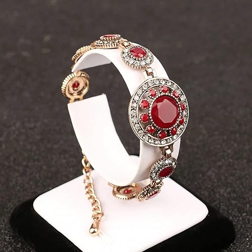 Miniatura 4 de Pulsera tibetana de joyería de pavo retro, pulsera de color dorado de piedra roja bohemia para regalo de mujer