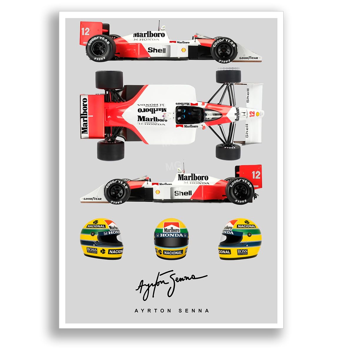 Ayrton Senna signed photo F1 legend helmet poster print autograph framed display memorabilia gift (Car A3 Poster Only)