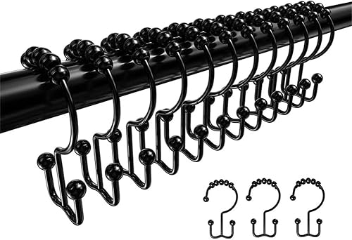 Miniatura 5 de CHECHNYA Gancho de cortina de ducha negro para barra de cortina de ducha negra doble deslizante antioxidante anillo de cortina de ducha