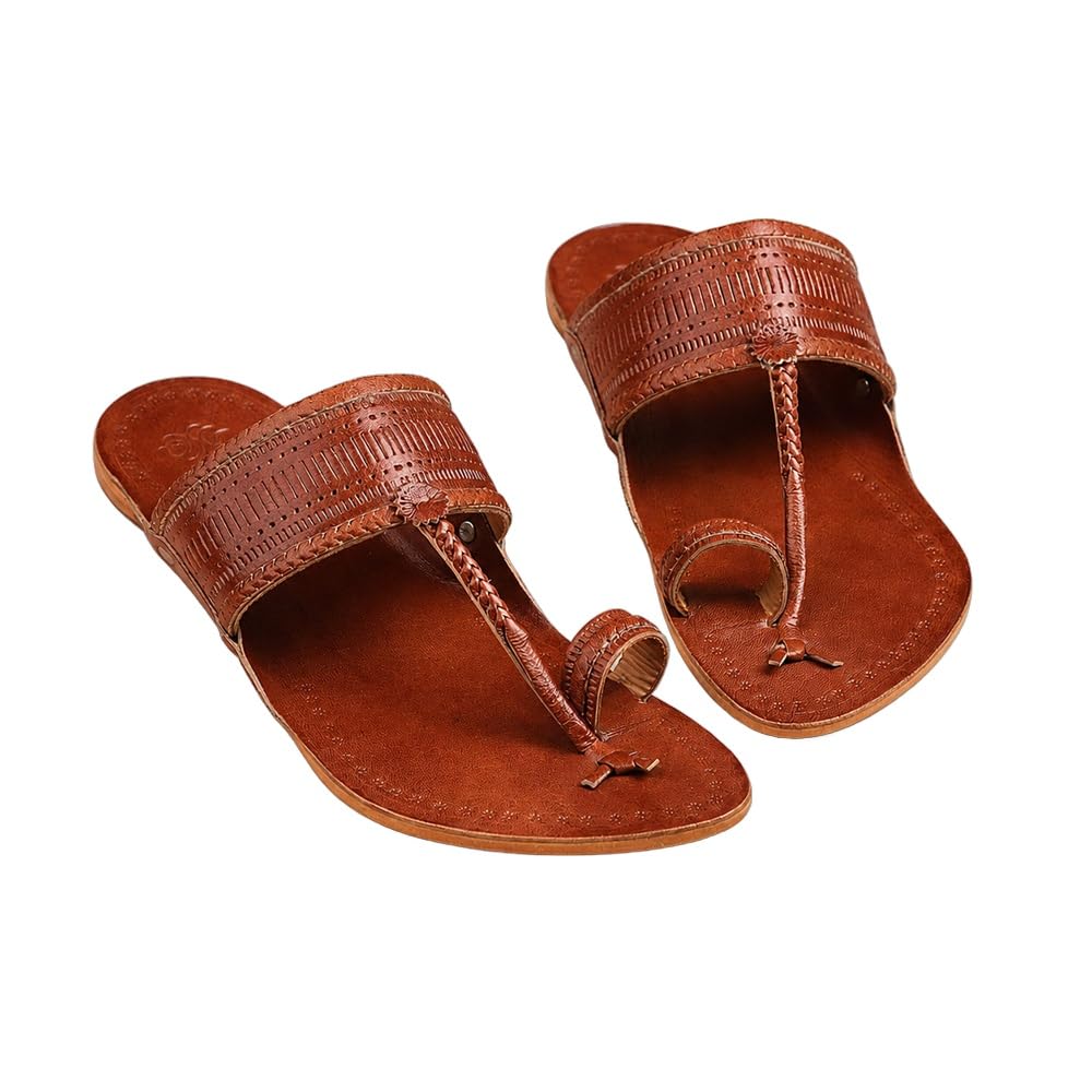 Rajtan Men's Kolhapuri Chappal for Men | Genuine Leather Handmade GI-Tagged Ethnic Sandals | Brown Flat Slippers for Casual & Office-image-49
